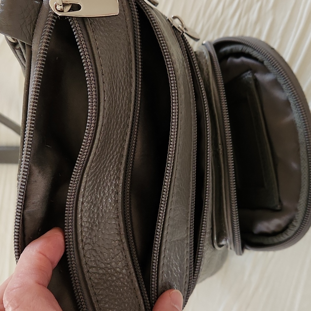 Gray Leather Crossbody Bag - Picture 8 of 9